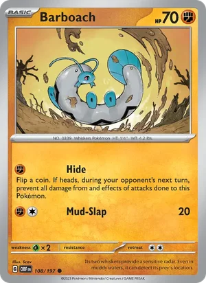 Barboach 108/197 Common, Obsidian Flames Pokémon TCG card