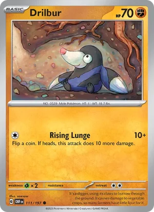 Drilbur 111/197 Common, Obsidian Flames Pokémon TCG card