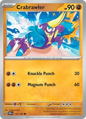 Crabrawler 114/197 Common, Obsidian Flames Pokémon TCG card