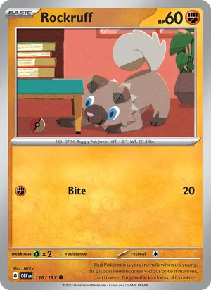 Rockruff 116/197 Common, Obsidian Flames Pokémon TCG card