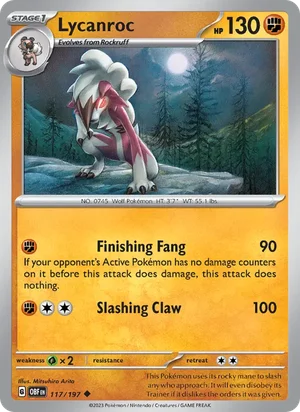 Lycanroc 117/197 Uncommon, Obsidian Flames Pokémon TCG card