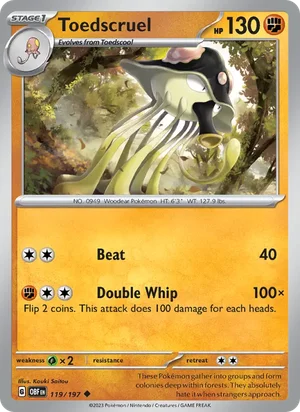 Toedscruel 119/197 Uncommon, Obsidian Flames Pokémon TCG card
