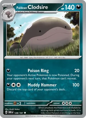 Paldean Clodsire 128/197 Uncommon, Obsidian Flames Pokémon TCG card