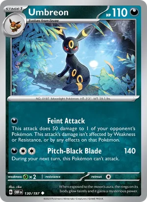 Umbreon 130/197 Uncommon, Obsidian Flames Pokémon TCG card