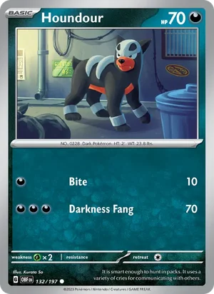 Houndour 132/197 Common, Obsidian Flames Pokémon TCG card