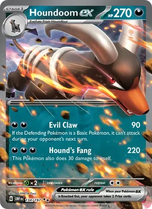 Houndoom ex 134/197 Double Rare, Obsidian Flames Pokémon TCG card