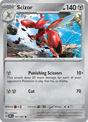 Scizor 141/197 Rare, Obsidian Flames Pokémon TCG card