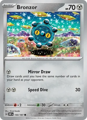 Bronzor 144/197 Common, Obsidian Flames Pokémon TCG card