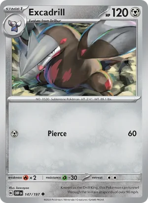 Excadrill 147/197 Uncommon, Obsidian Flames Pokémon TCG card