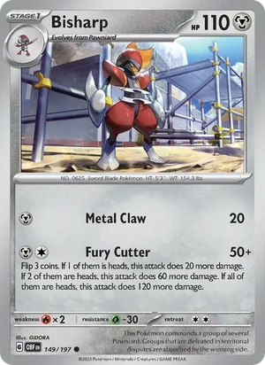 Bisharp 149/197 Common, Obsidian Flames Pokémon TCG card