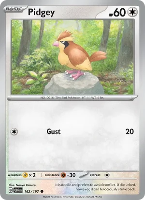 Pidgey 162/197 Common, Obsidian Flames Pokémon TCG card