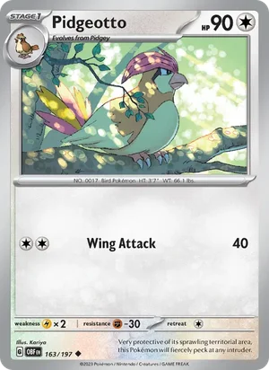 Pidgeotto 163/197 Uncommon, Obsidian Flames Pokémon TCG card