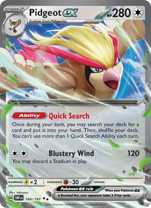 Pidgeot ex 164/197 Double Rare, Obsidian Flames Pokémon TCG card
