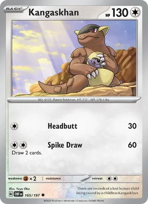Kangaskhan 165/197 Uncommon, Obsidian Flames Pokémon TCG card