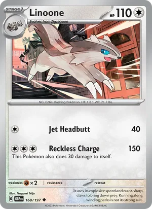 Linoone 168/197 Uncommon, Obsidian Flames Pokémon TCG card