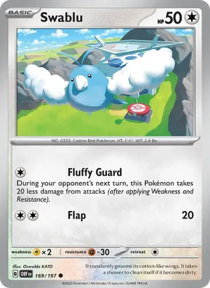 Swablu 169/197 Common, Obsidian Flames Pokémon TCG card