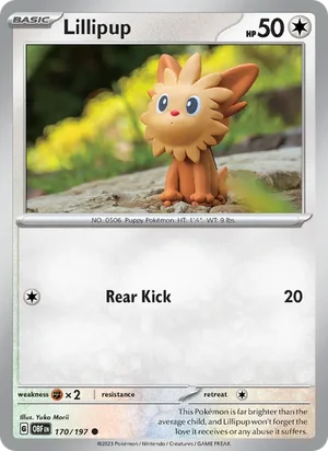 Lillipup 170/197 Common, Obsidian Flames Pokémon TCG card