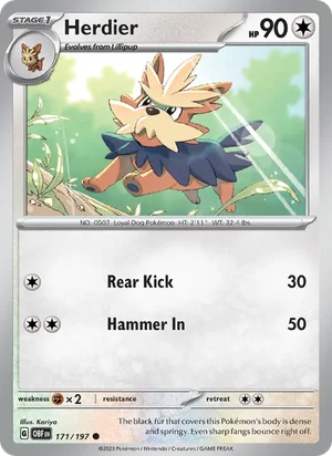 Herdier 171/197 Common, Obsidian Flames Pokémon TCG card
