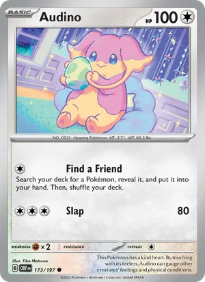 Audino 173/197 Common, Obsidian Flames Pokémon TCG card