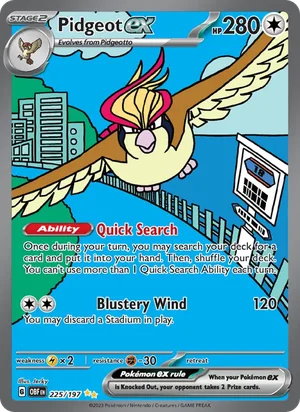 Pidgeot ex 225/197 Special Illustration Rare, Obsidian Flames Pokémon TCG card
