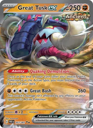 Great Tusk ex Paldean Fates Pokémon TCG Double Rare 053