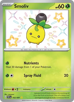 Smoliv Paldean Fates Pokémon TCG Shiny Rare 102