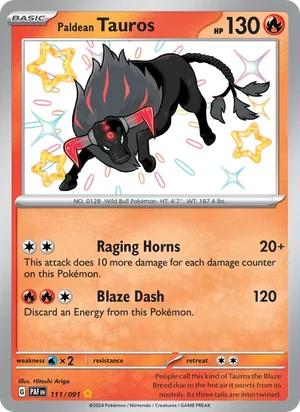 Paldean Tauros Paldean Fates Pokémon TCG Shiny Rare 111
