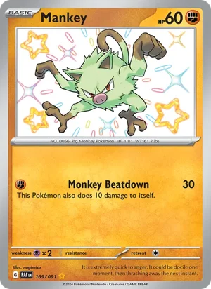 Mankey Paldean Fates Pokémon TCG Shiny Rare 169