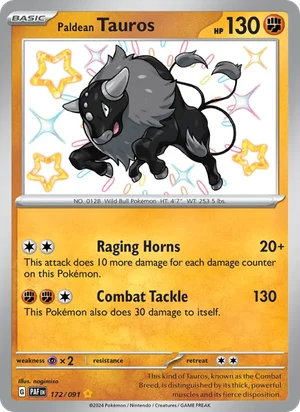 Paldean Tauros Paldean Fates Pokémon TCG Shiny Rare 172