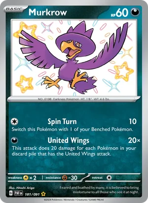 Murkrow Paldean Fates Pokémon TCG Shiny Rare 181