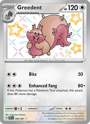 Greedent Paldean Fates Pokémon TCG Shiny Rare 206