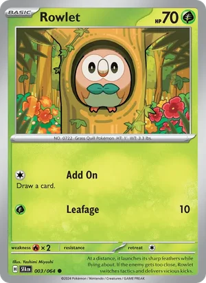 Rowlet 003/064 Common, Shrouded Fable Pokémon TCG card