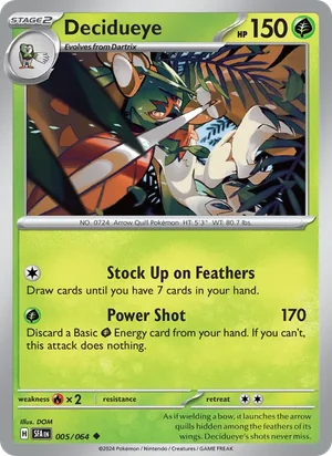 Decidueye 005/064 Uncommon, Shrouded Fable Pokémon TCG card