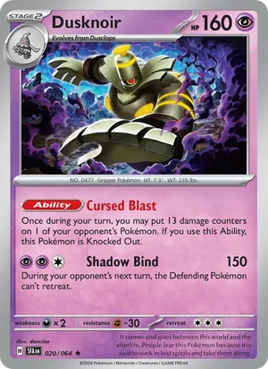 Dusknoir 020/064 Rare, Shrouded Fable Pokémon TCG card