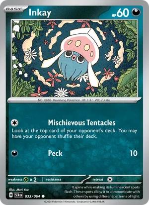 Inkay 033/064 Common, Shrouded Fable Pokémon TCG card