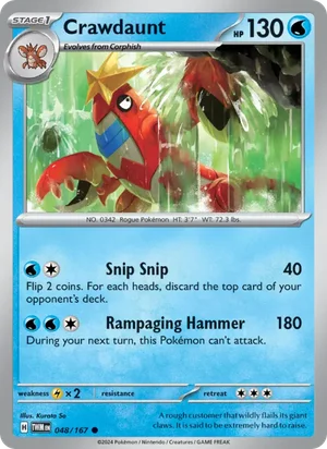 Crawdaunt Twilight Masquerade Pokémon TCG Common 048