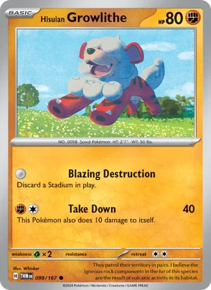 Hisuian Growlithe Twilight Masquerade Pokémon TCG Common 099