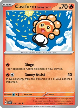 Castform Sunny Form 020/191 Common, Surging Sparks Pokémon TCG card