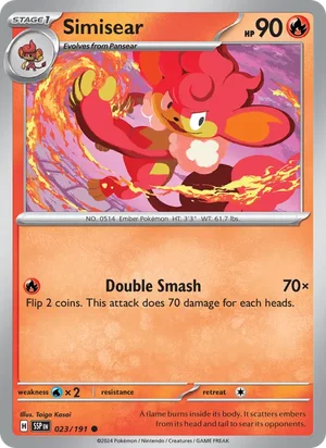 Simisear 023/191 Common, Surging Sparks Pokémon TCG card