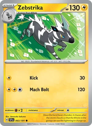 Zebstrika 063/191 Common, Surging Sparks Pokémon TCG card