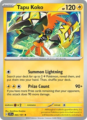 Tapu Koko 065/191 Rare, Surging Sparks Pokémon TCG card