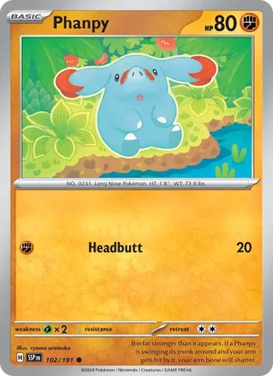 Phanpy 102/191 Common, Surging Sparks Pokémon TCG card