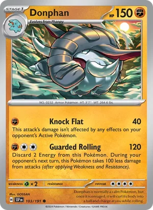 Donphan 103/191 Common, Surging Sparks Pokémon TCG card