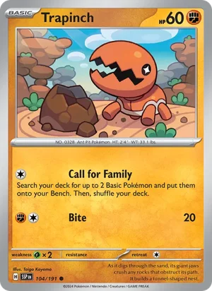 Trapinch 104/191 Common, Surging Sparks Pokémon TCG card