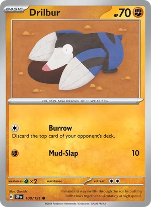 Drilbur 108/191 Common, Surging Sparks Pokémon TCG card