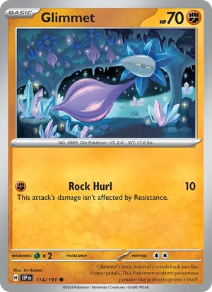 Glimmet 114/191 Common, Surging Sparks Pokémon TCG card