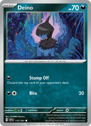 Deino 117/191 Common, Surging Sparks Pokémon TCG card