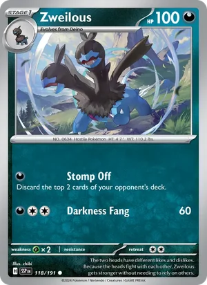 Zweilous 118/191 Common, Surging Sparks Pokémon TCG card