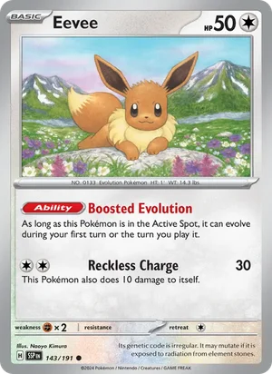 Eevee 143/191 Common, Surging Sparks Pokémon TCG card