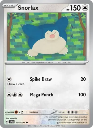 Snorlax 144/191 Common, Surging Sparks Pokémon TCG card